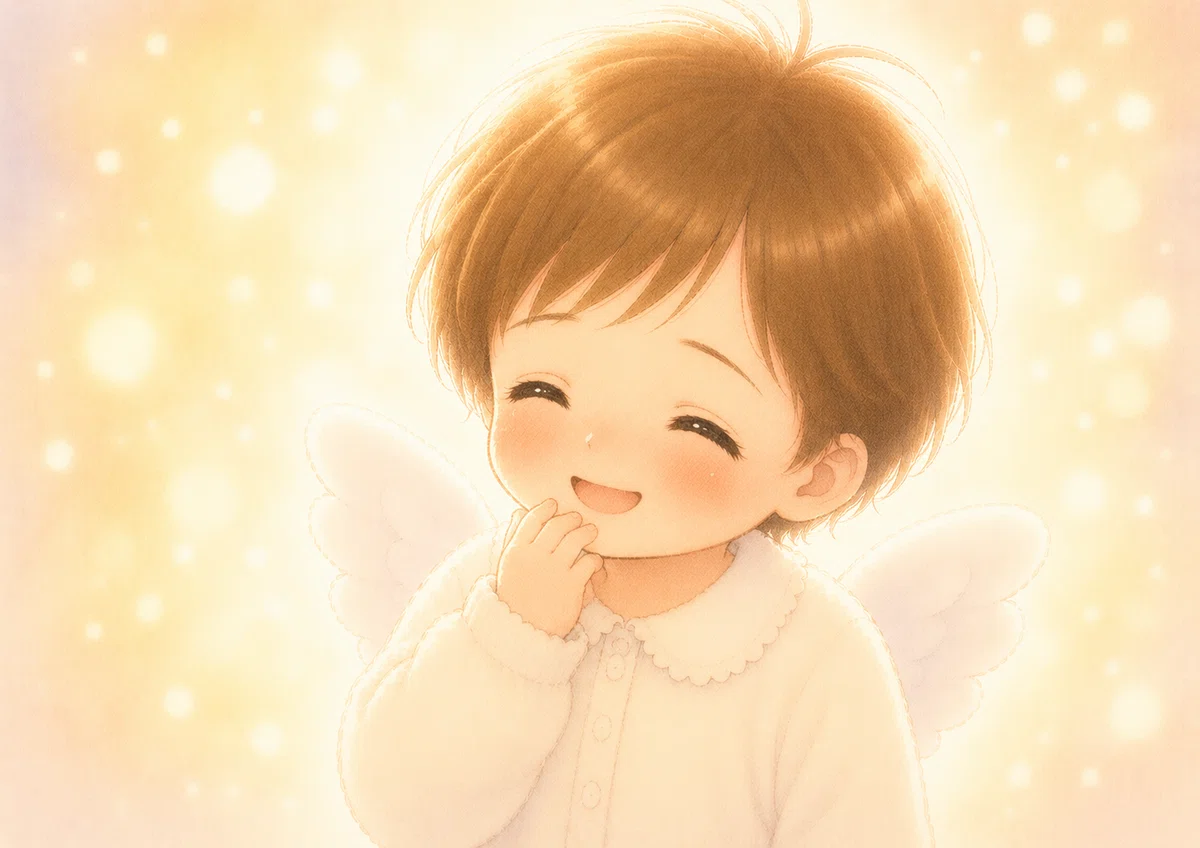 少し照れ笑いする赤ちゃん