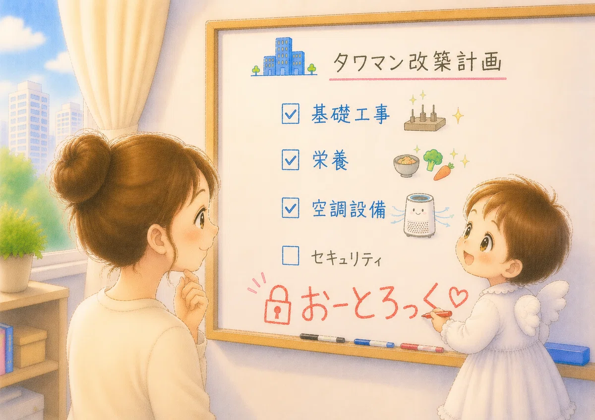 ホワイトボードに「🔒 オートロック」と大きく書く。