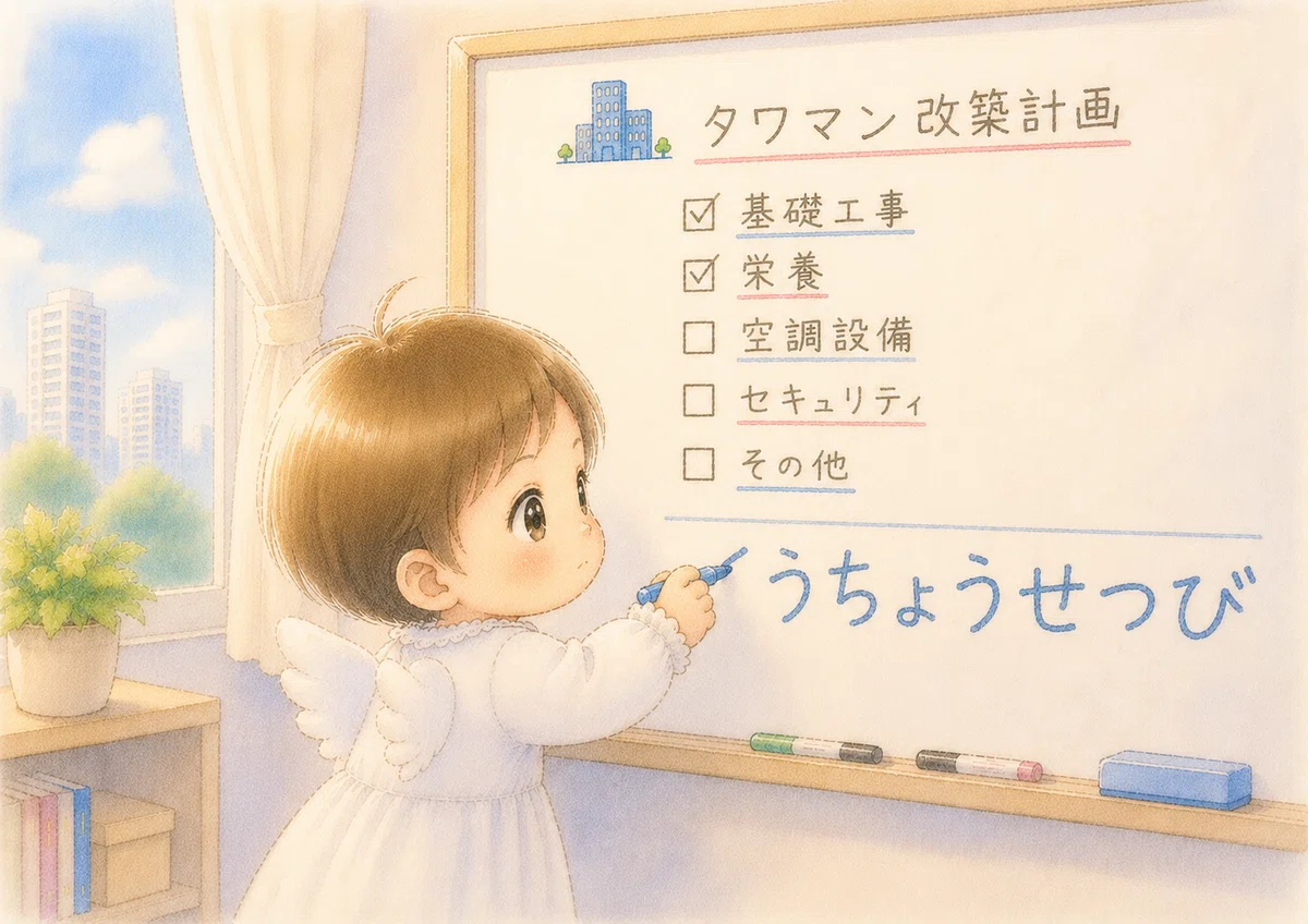 ホワイトボードに大きく文字を書く赤ちゃん。