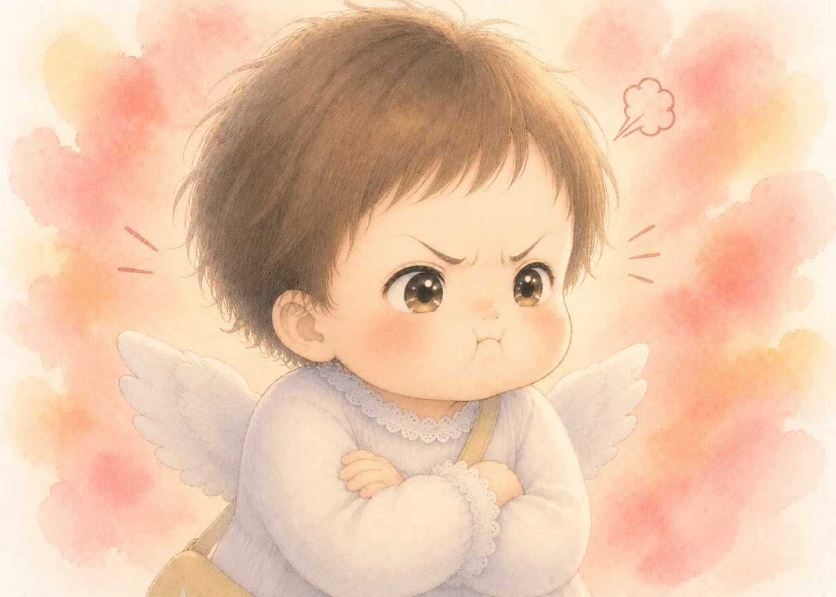 ほっぺをぷくっと膨らませて怒る赤ちゃん