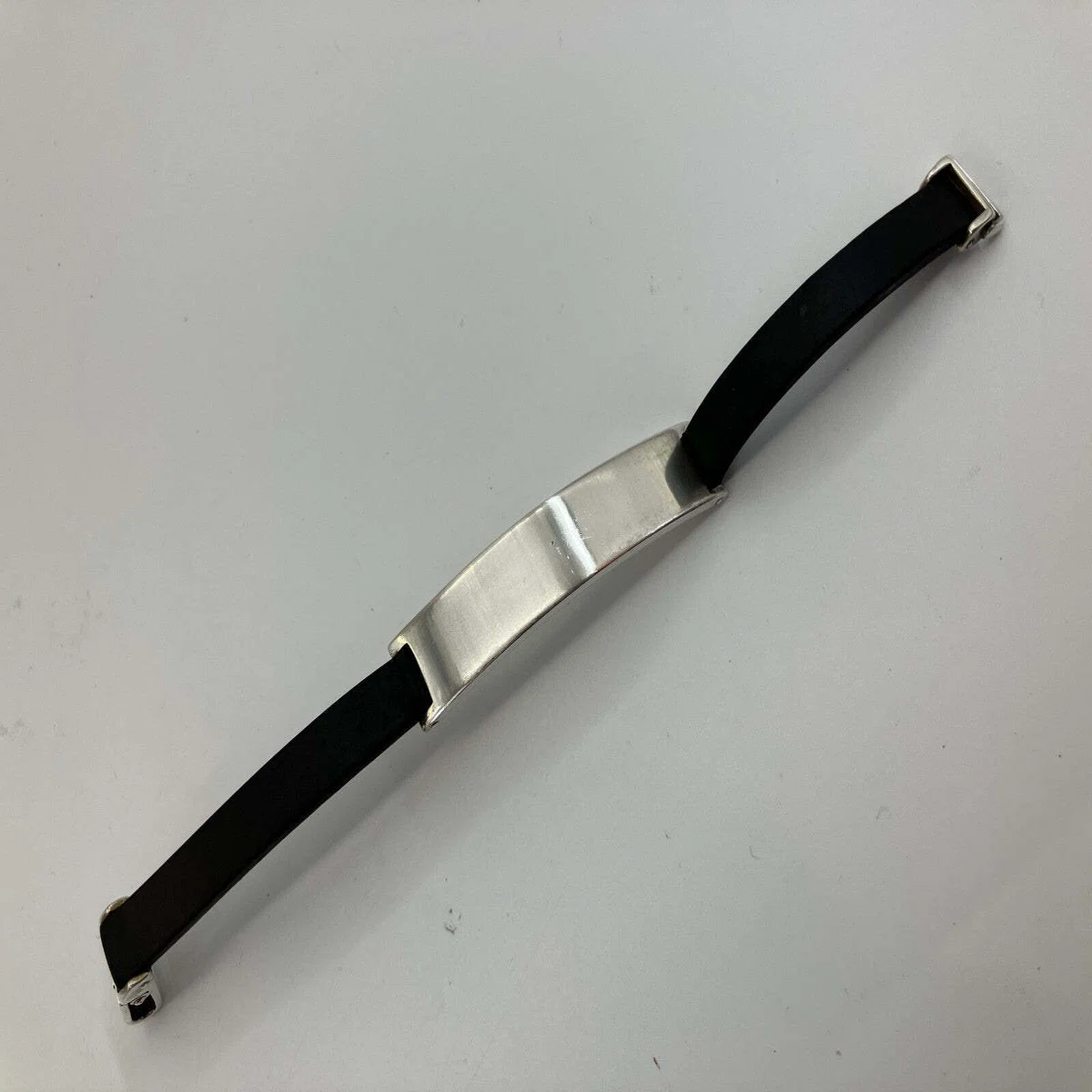 Gucci Silver Bracelet SV925 Black Rubber Band 17cm Unisex 
