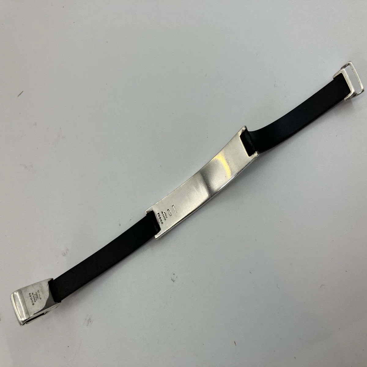 Gucci Silver Bracelet SV925 Black Rubber Band 17cm Unisex 