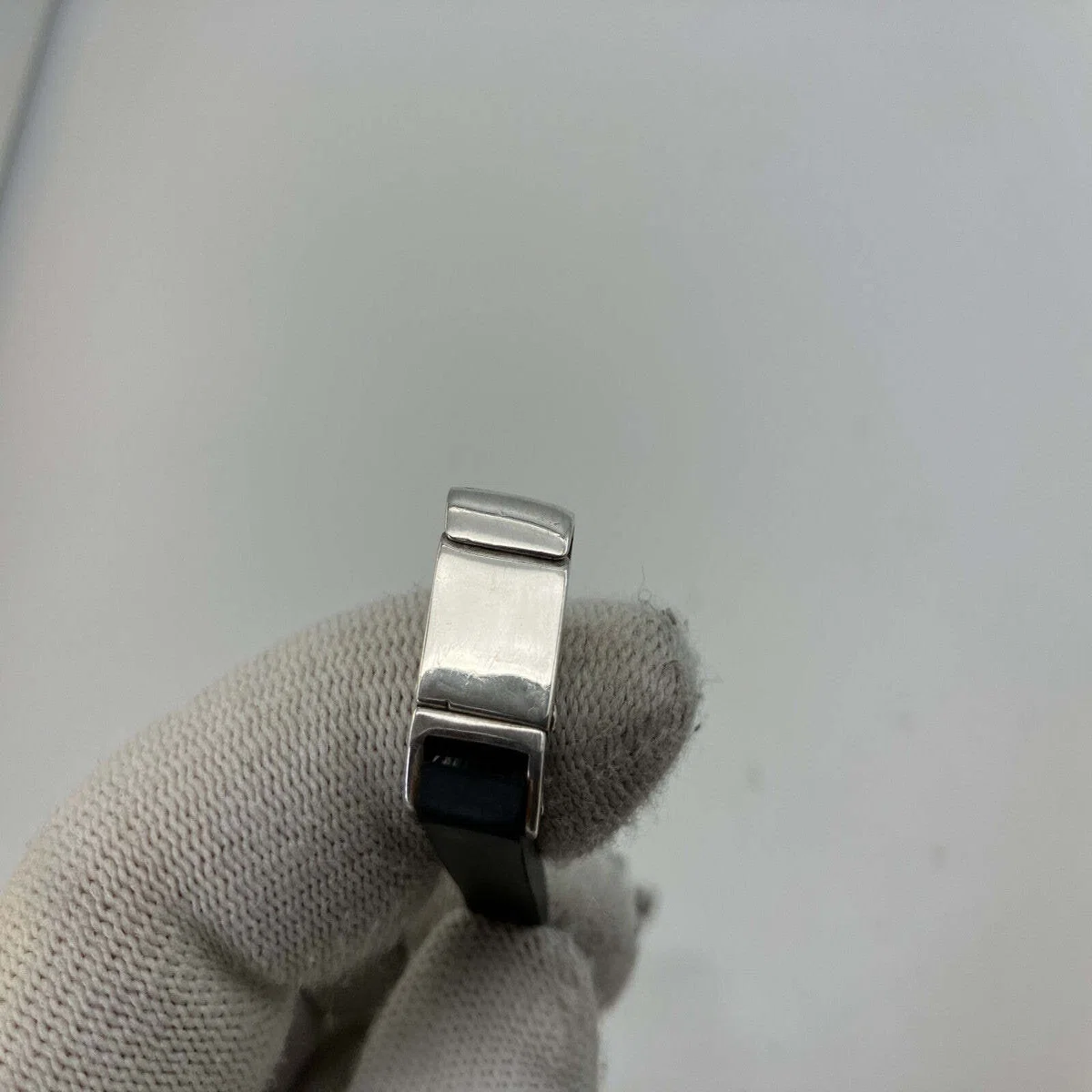 Gucci Silver Bracelet SV925 Black Rubber Band 17cm Unisex 