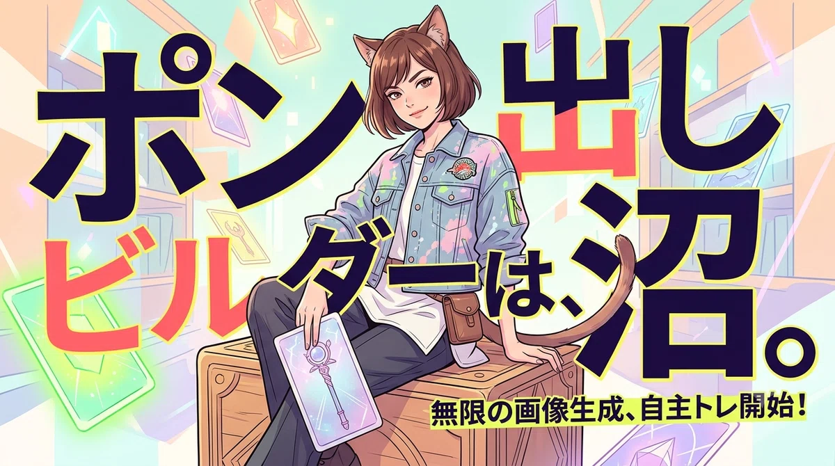 サムネイル画像ボツ案Gemini版。ポン出しビルダーは、沼。