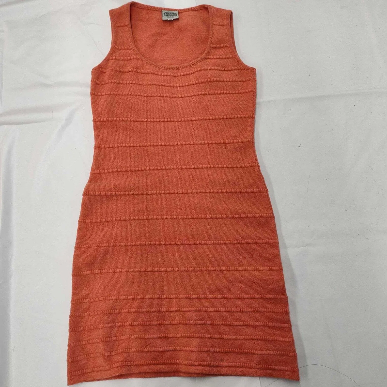 VERSACE Knit Dress Orange XS Sleeveless Made in Italy 