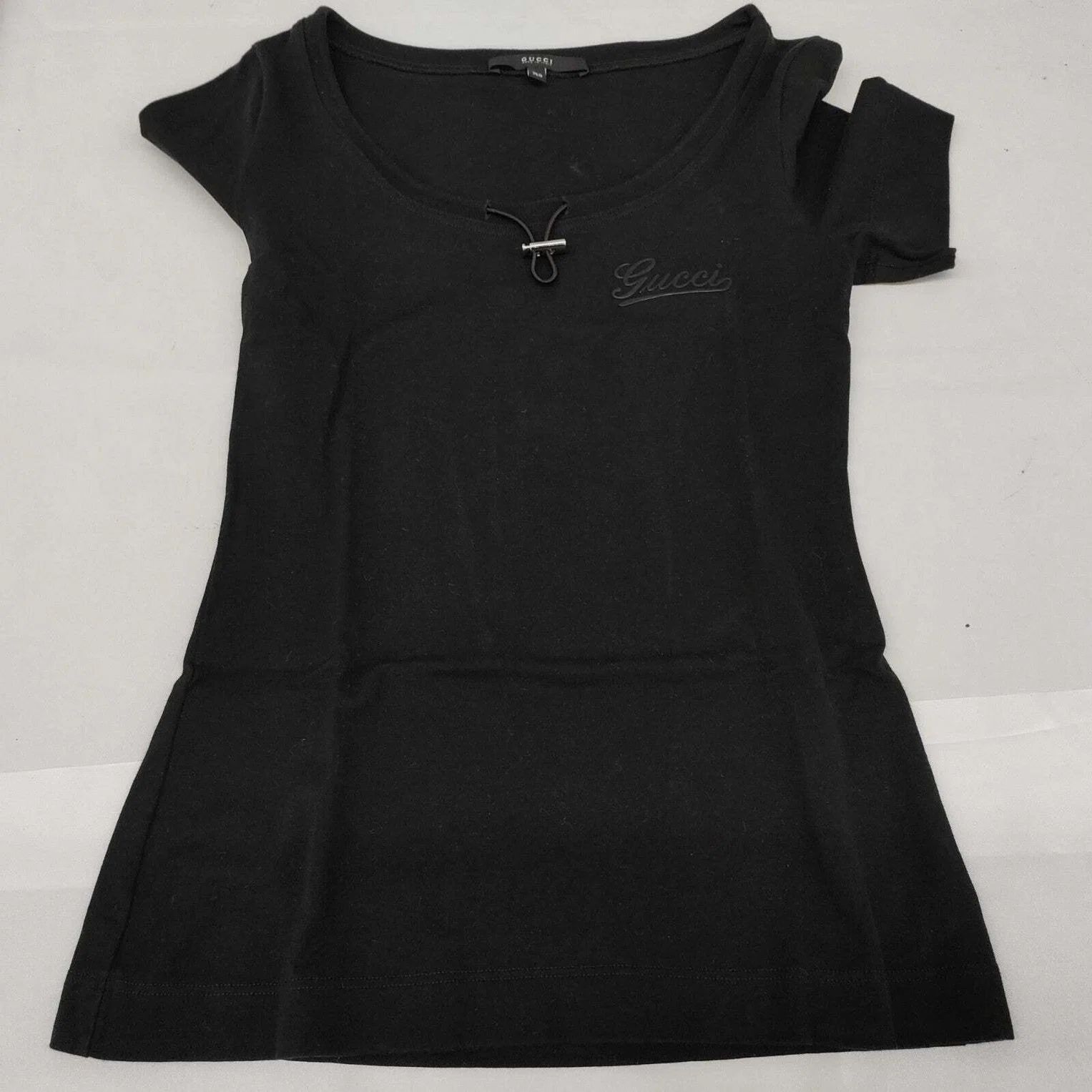 GUCCI Drawstring Neck Logo T-Shirt Black XS Made in Italy｜GUCCI 