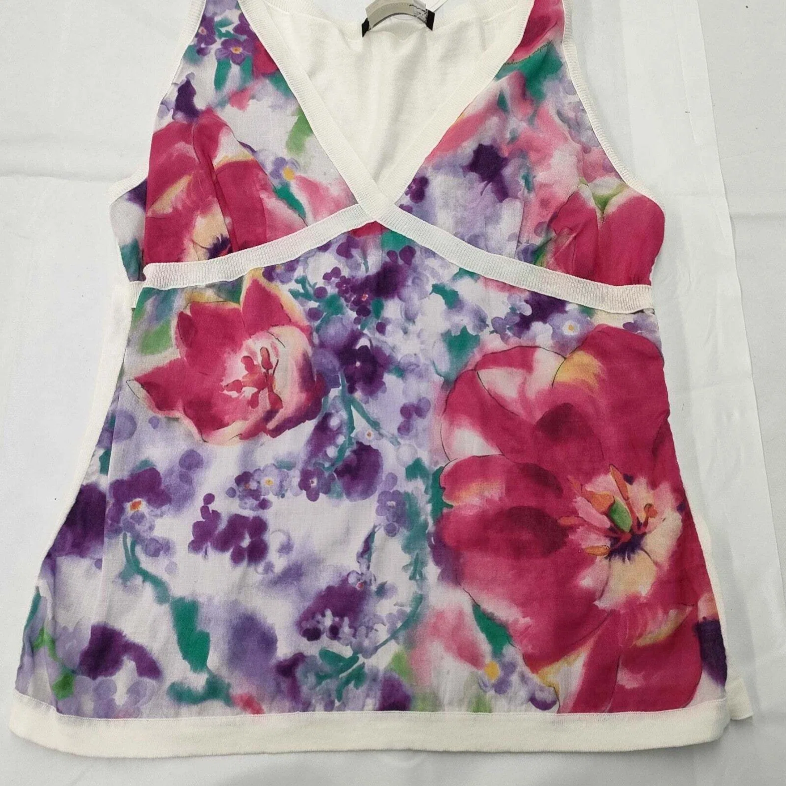 Salvatore Ferragamo Floral Print Sleeveless Top V-Neck Cross 
