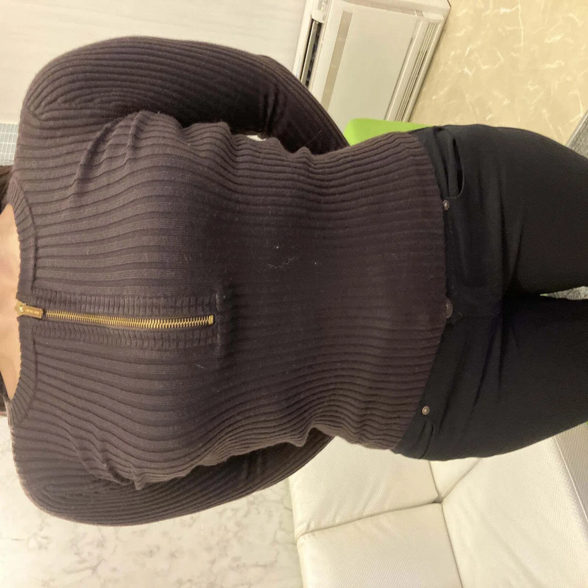 Michael Kors Half Zip Rib Knit Sweater Brown Women