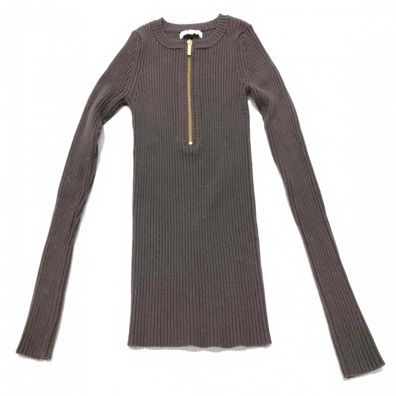 Michael Kors Half Zip Rib Knit Sweater Brown Women