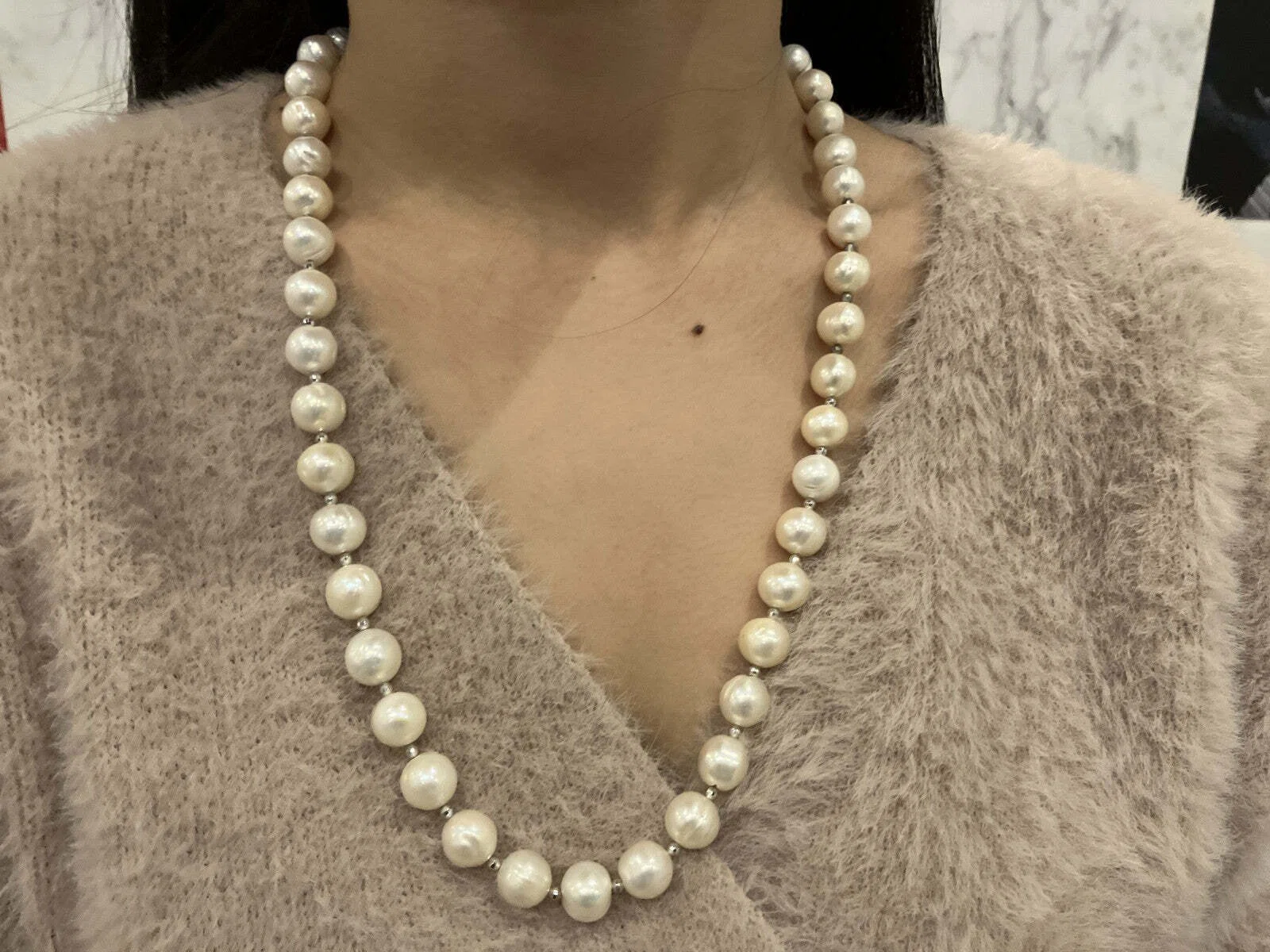 Cultured Pearl Necklace Bracelet 10–11mm Silver 925 Clasp 95.9g