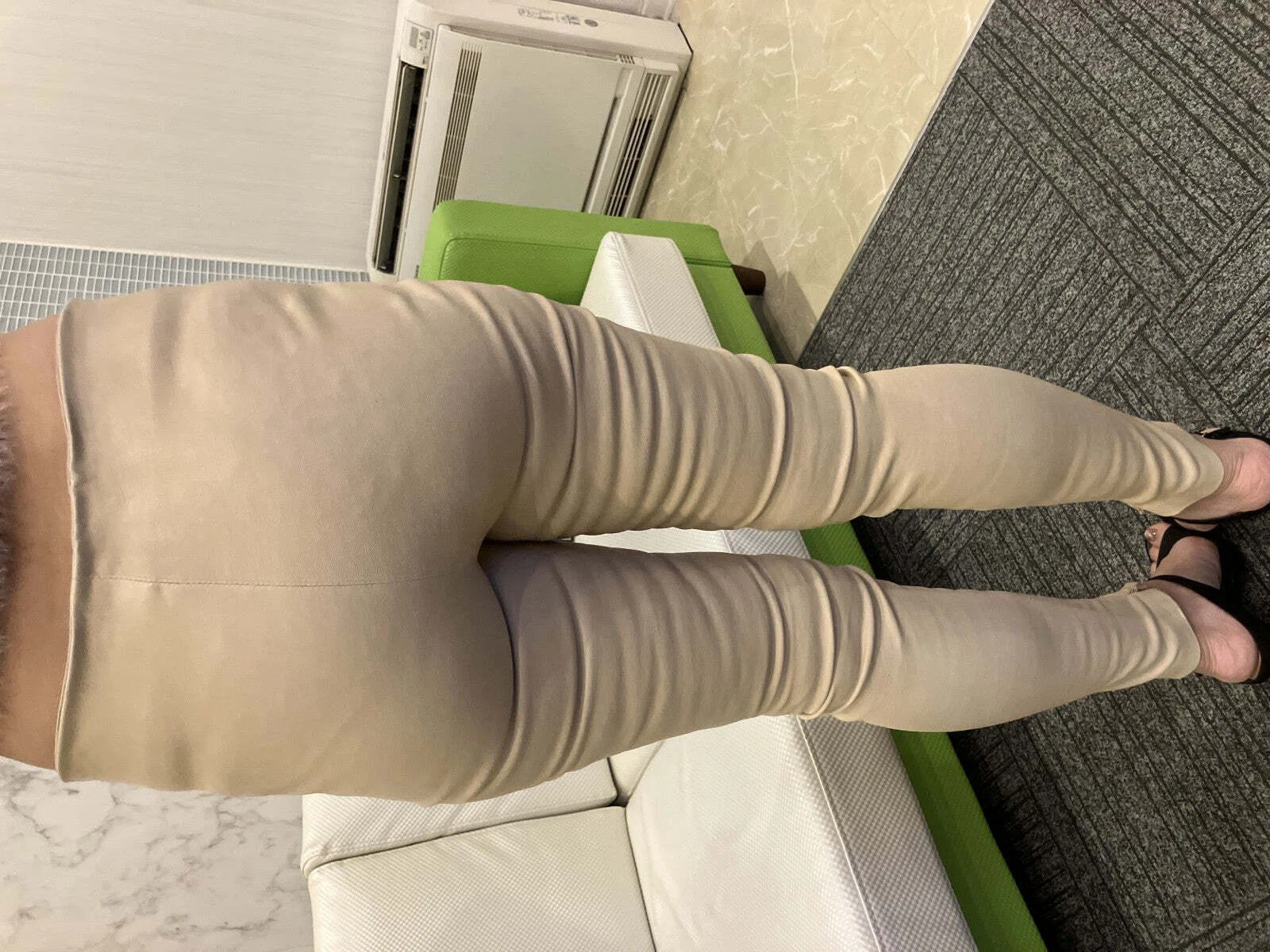 BALENCIAGA Lamb Leather Pants Beige Size 38 Genuine Leather Zip 