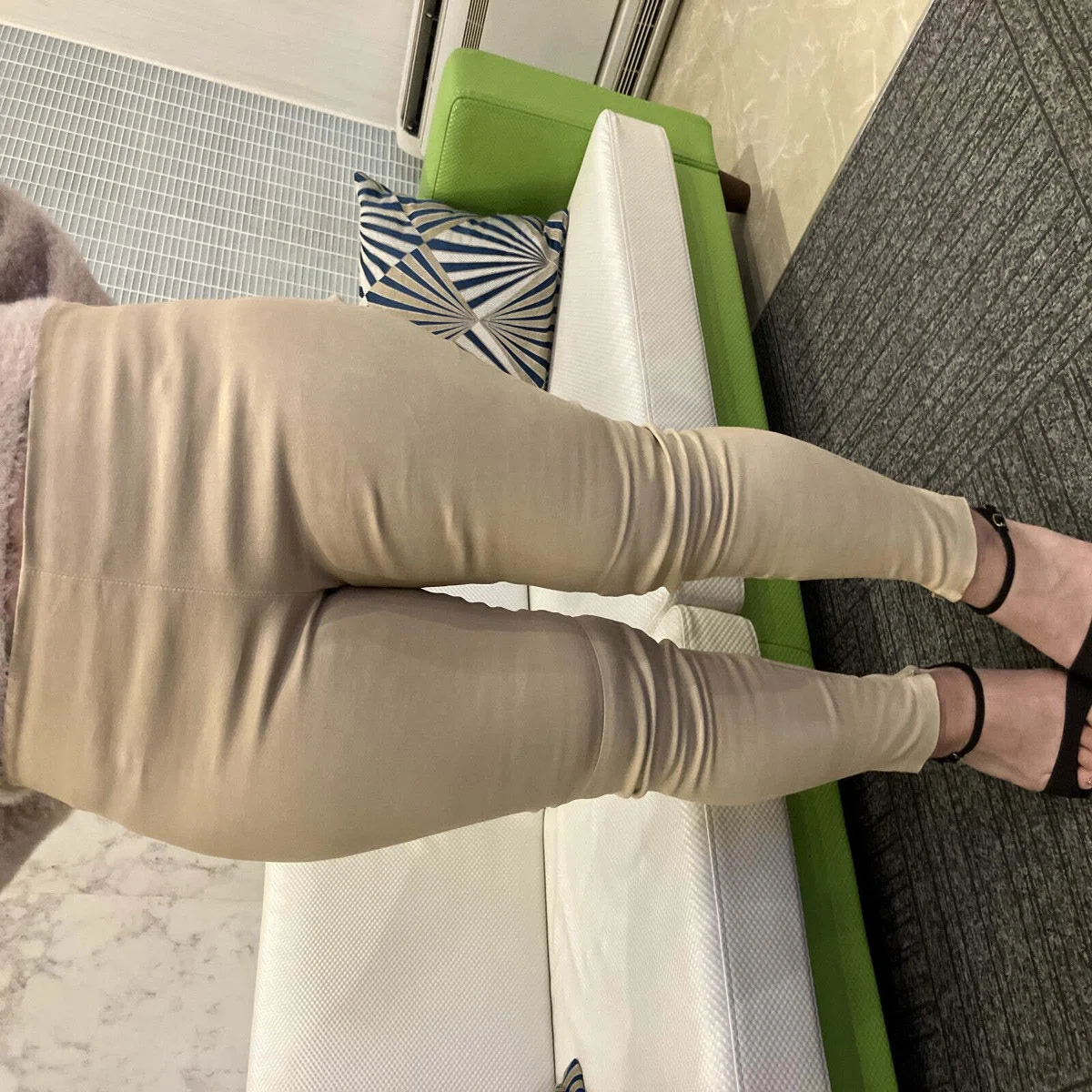 BALENCIAGA Lamb Leather Pants Beige Size 38 Genuine Leather Zip 