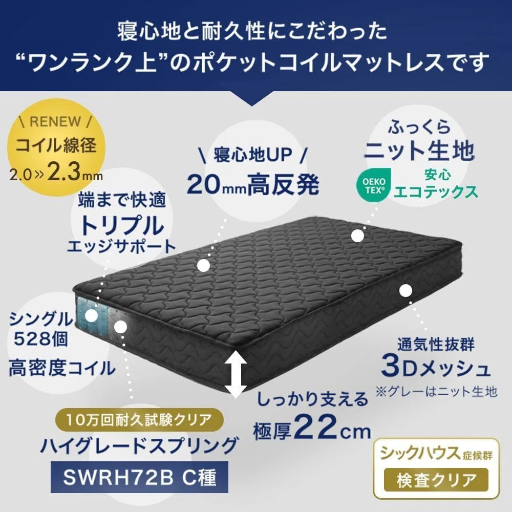 正直レビュー】タンスのゲン マットレス シングル 極厚22cm 高密度