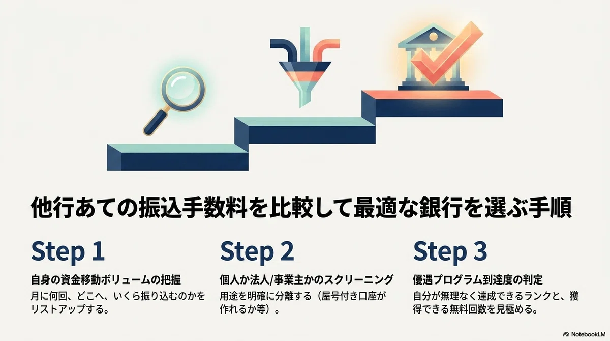 他行あての振込手数料を比較して最適な銀行を選ぶ手順