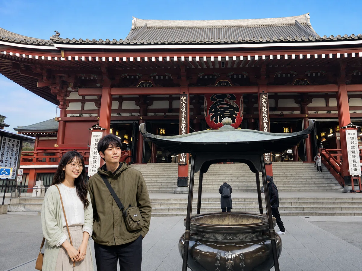 佐久間とヤヨイ、本殿前香炉横にて