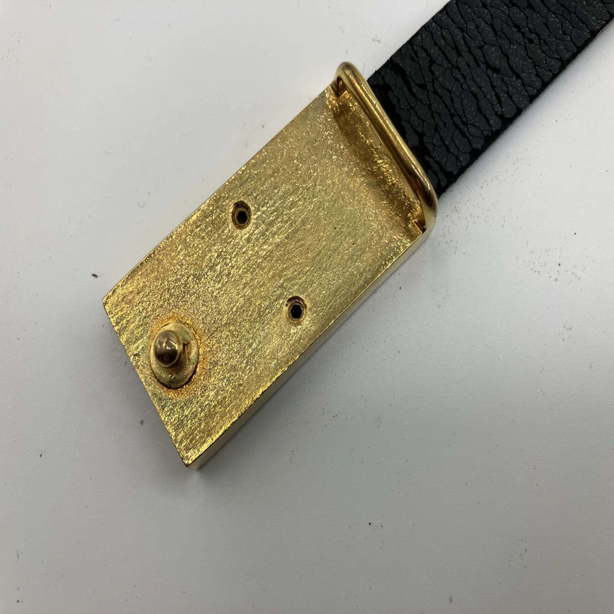 CHANEL Logo Plate Leather Belt Black Gold Tone Ladies 76.5cm 