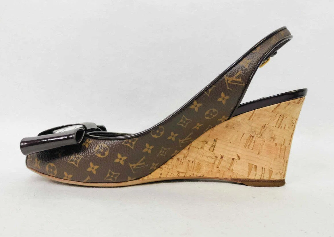 Louis Vuitton Monogram Bow Slingback Wedge Sandals (EU 36)(US 6 