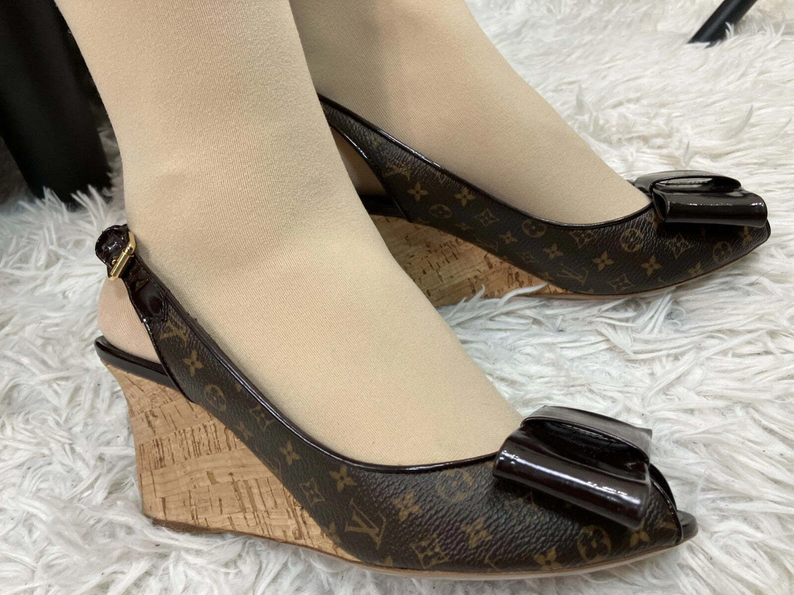 Louis Vuitton Monogram Bow Slingback Wedge Sandals (EU 36)(US 6 