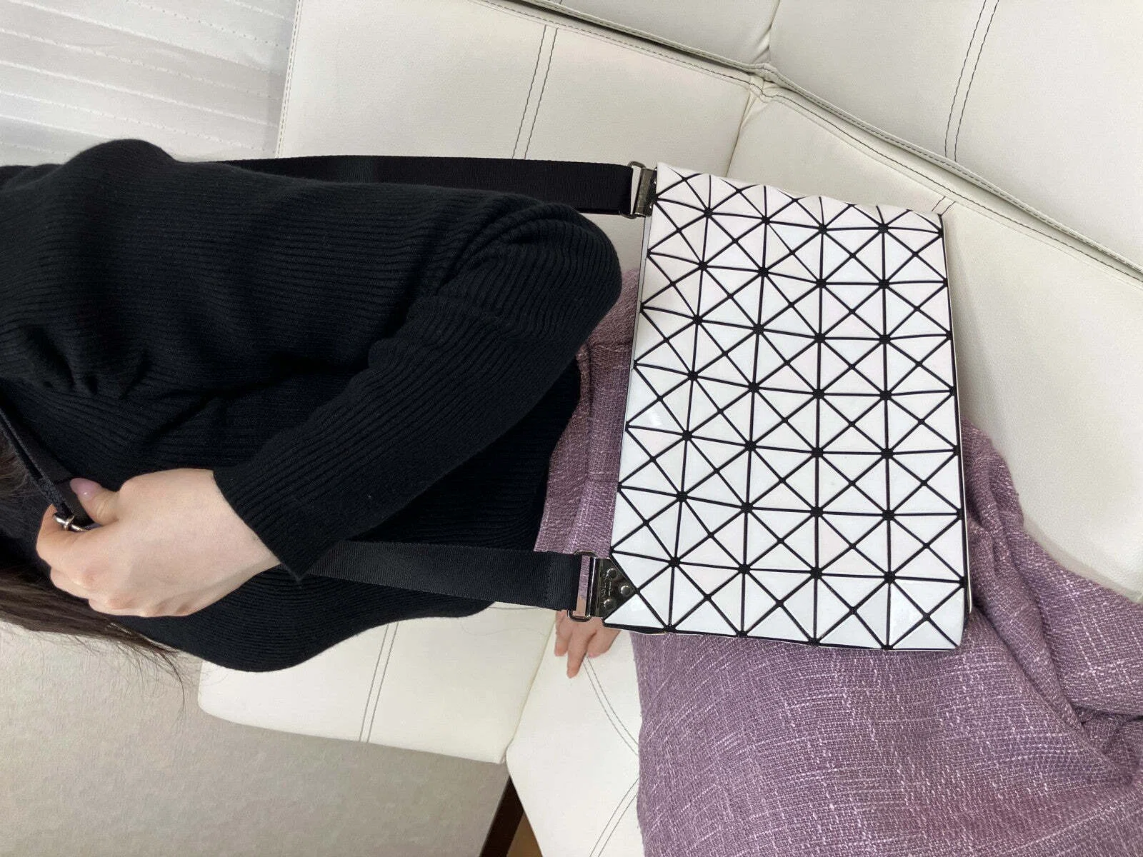 BAO BAO Issey Miyake White Geometric Shoulder Bag PVC Japan