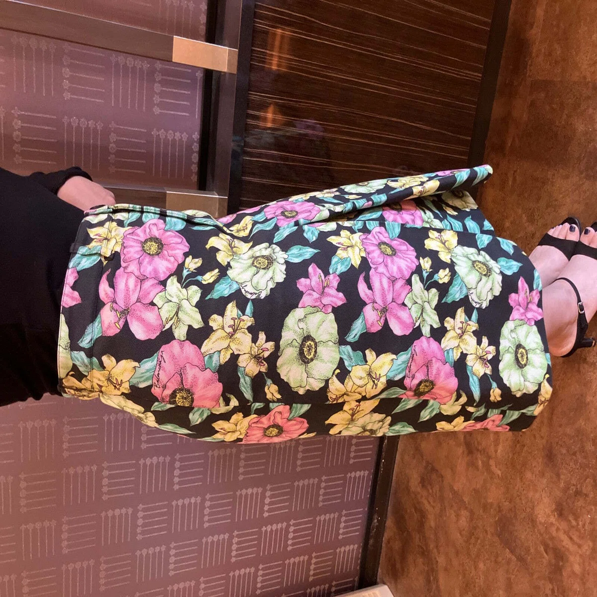 BALENCIAGA Floral Skirt Size 36 Cotton Black Multicolor Made in 