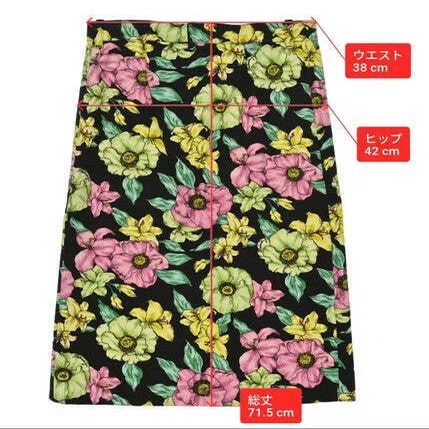 BALENCIAGA Floral Skirt Size 36 Cotton Black Multicolor Made in 