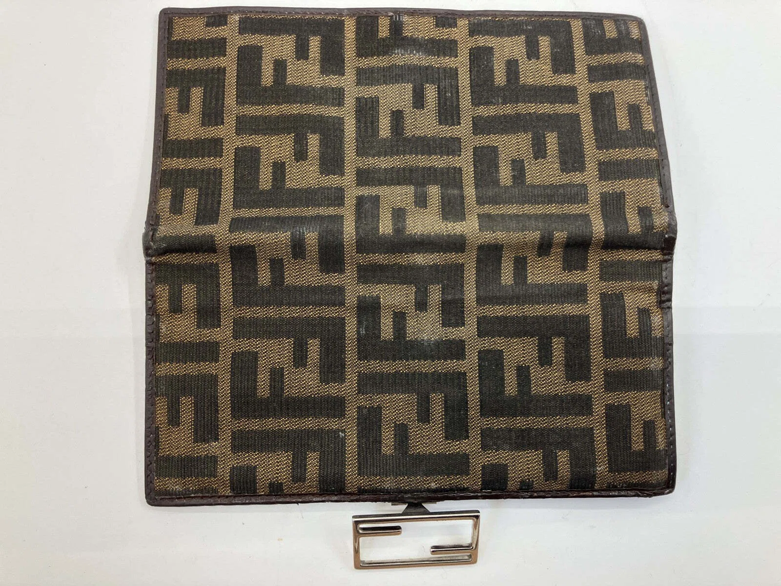 Fendi Zucca Long Wallet Brown Canvas Leather FF Logo Bifold