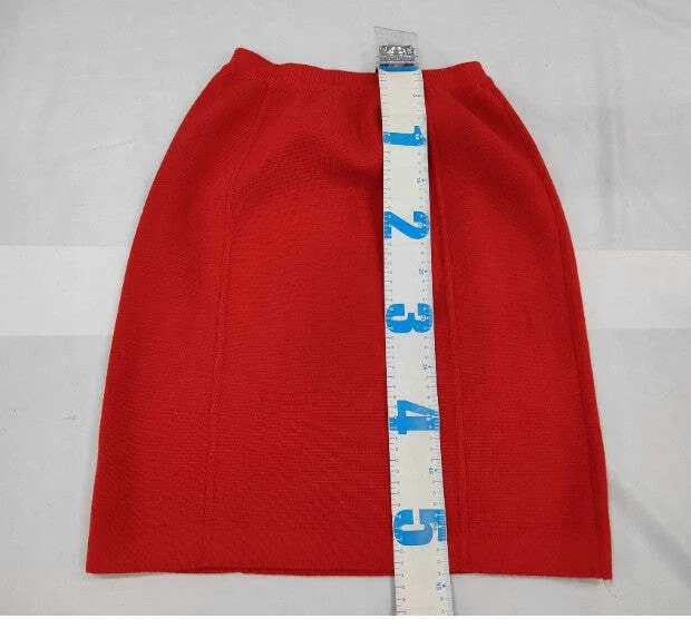CHANEL Red Knit Skirt Elastic Waist Made in Italy Vintage Women's
