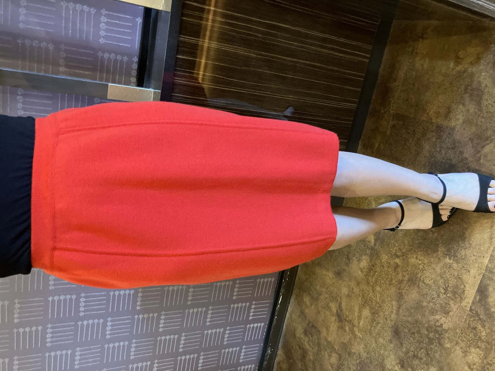 CHANEL Red Knit Skirt Elastic Waist Made in Italy Vintage Women's