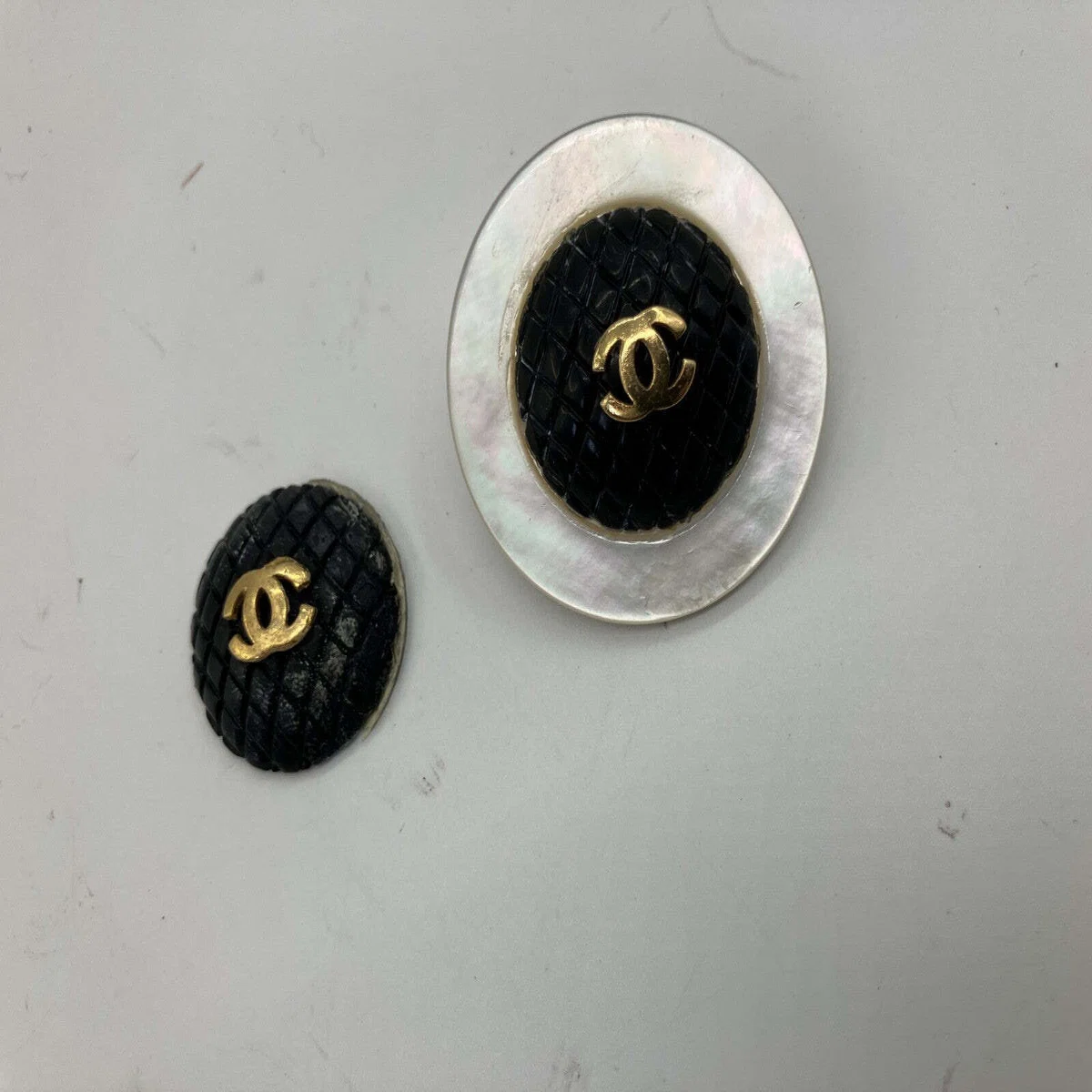 CHANEL Coco Mark Clip Earrings Large 40mm Gold Black Vintage Parts 