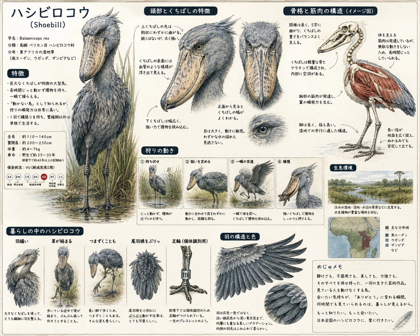 ハシビロコウ  めじゅ語辞典 vol.34.5 【ハシビロコウ（Shoebill）】｜だんだん