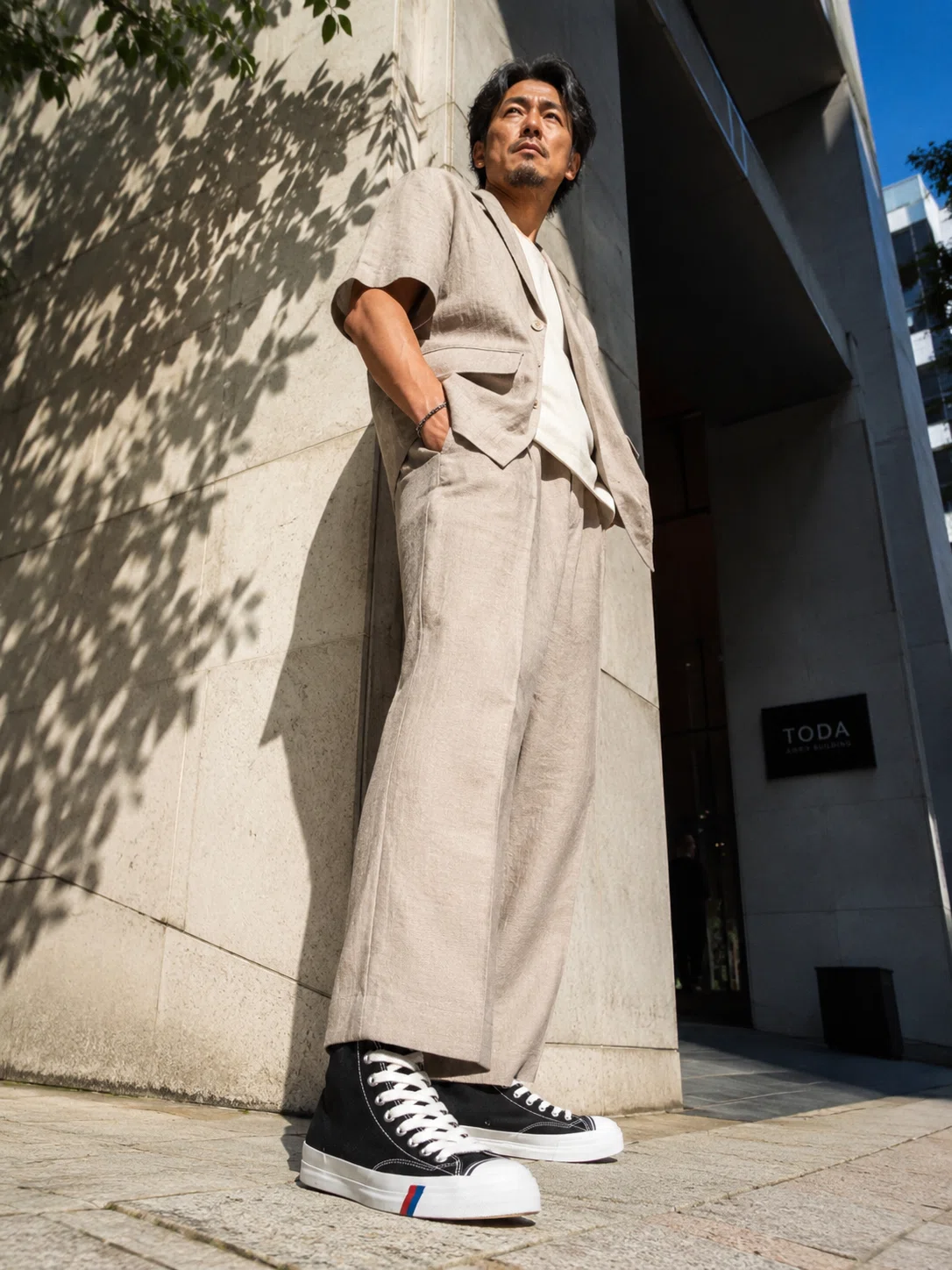 kadakada 19ss セットアップ 夏のセットアップは、足元一つで〝上下お揃いの部屋着〟に堕ちる。40代