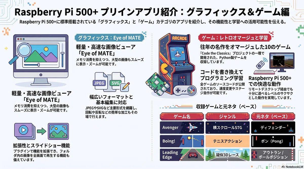 500 Note.pdf Raspberry Pi 500+ 프리인스톨 앱 소개 ③ '그래픽 및 게임' 편|kzn
