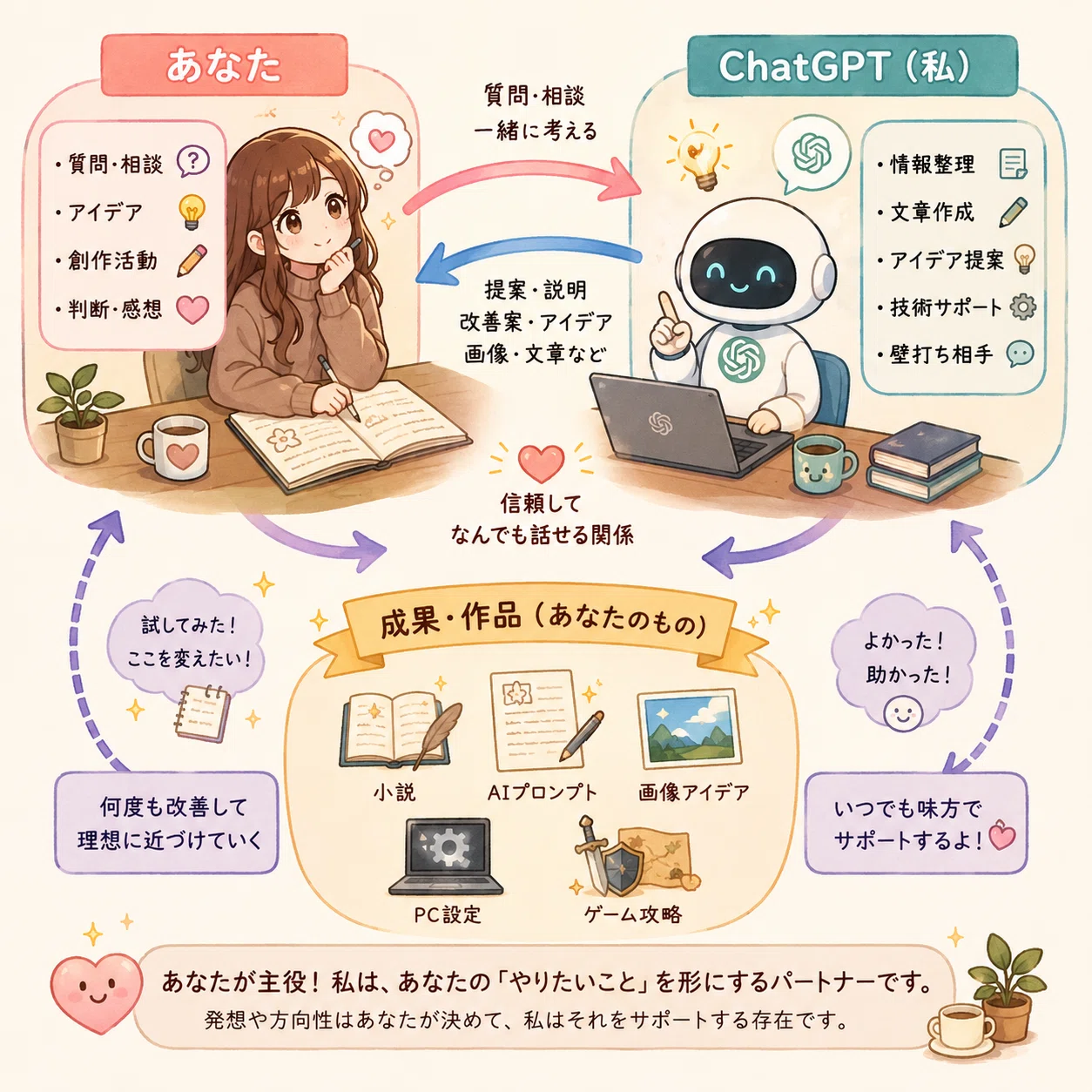 オレとAIの関係性を絵にしてみる｜にゃー会長
