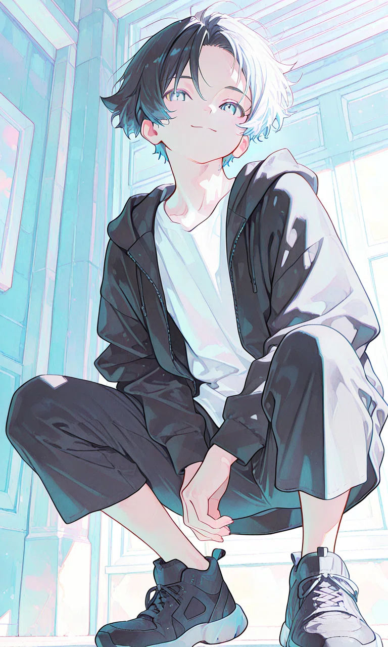 ⭐【一点物】 美少年 AIイラスト｜色紙アート AIイラスト｜モノクロ少年と、水色の空気｜きいろ｜AIで日常を楽しく