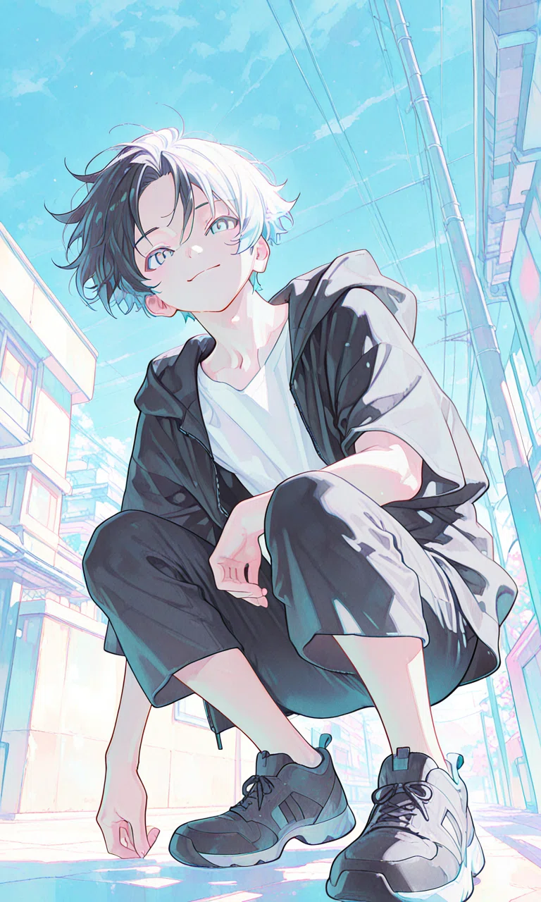 ⭐【一点物】 美少年 AIイラスト｜色紙アート AIイラスト｜モノクロ少年と、水色の空気｜きいろ｜AIで日常を楽しく