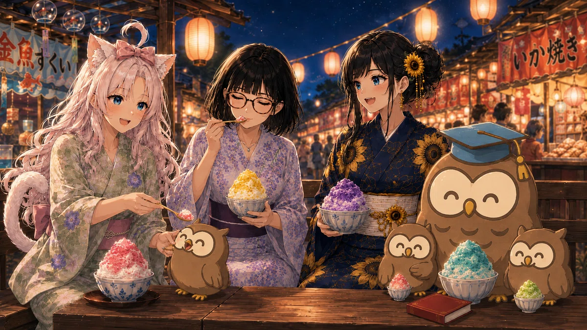 フクロウちゃんたちとかき氷🍧