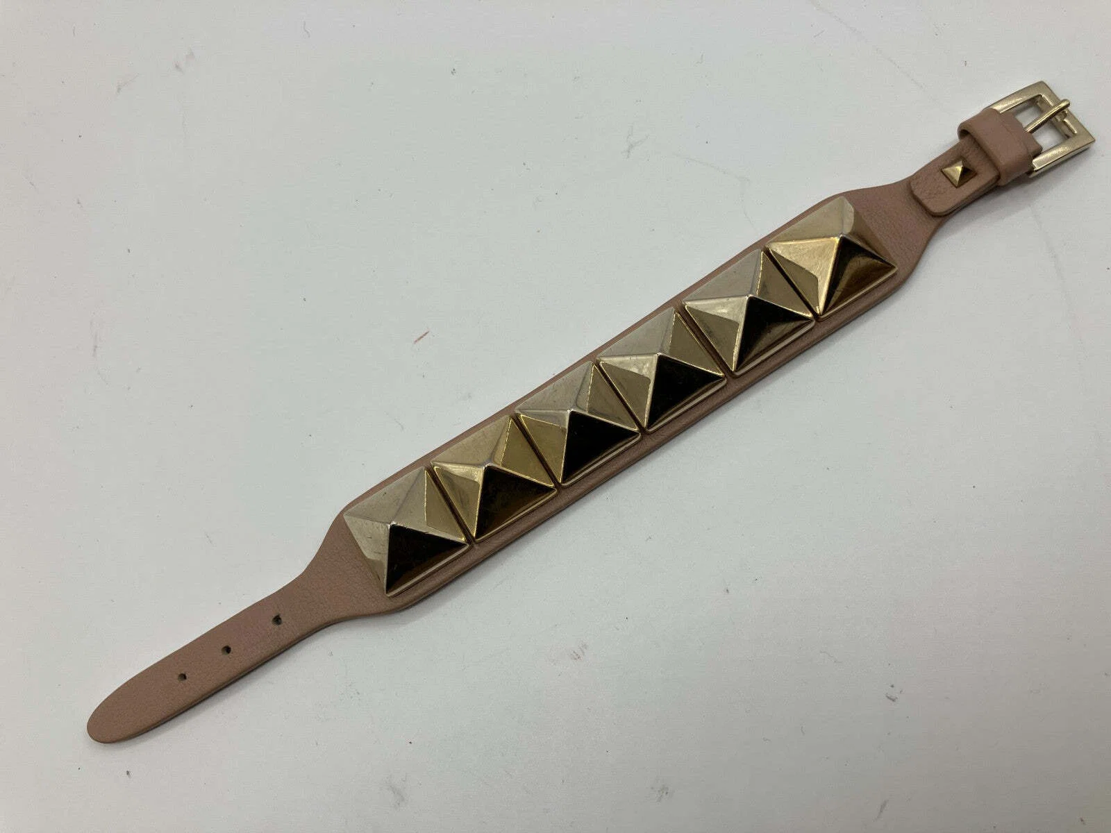 Valentino Garavani Leather Stud Bracelet Gold Nude 21.6cm 17.5 