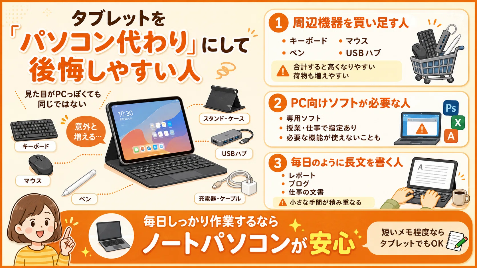 ノートパソコンとタブレットの違い｜安い方で十分？後悔しない選び方