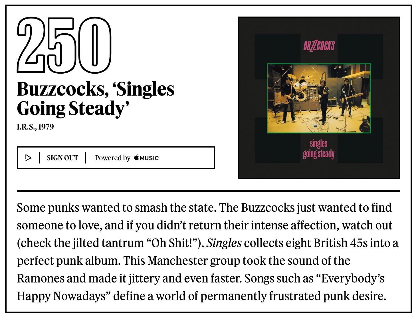 250位：バズコックス『Singles Going Steady』｜「歴代最高のアルバム