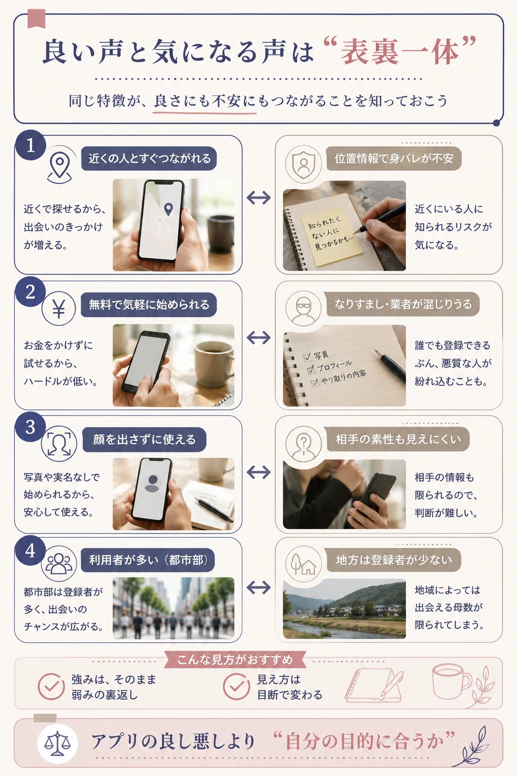 良い声と気になる声が表裏一体であることを両論併記で示した図解