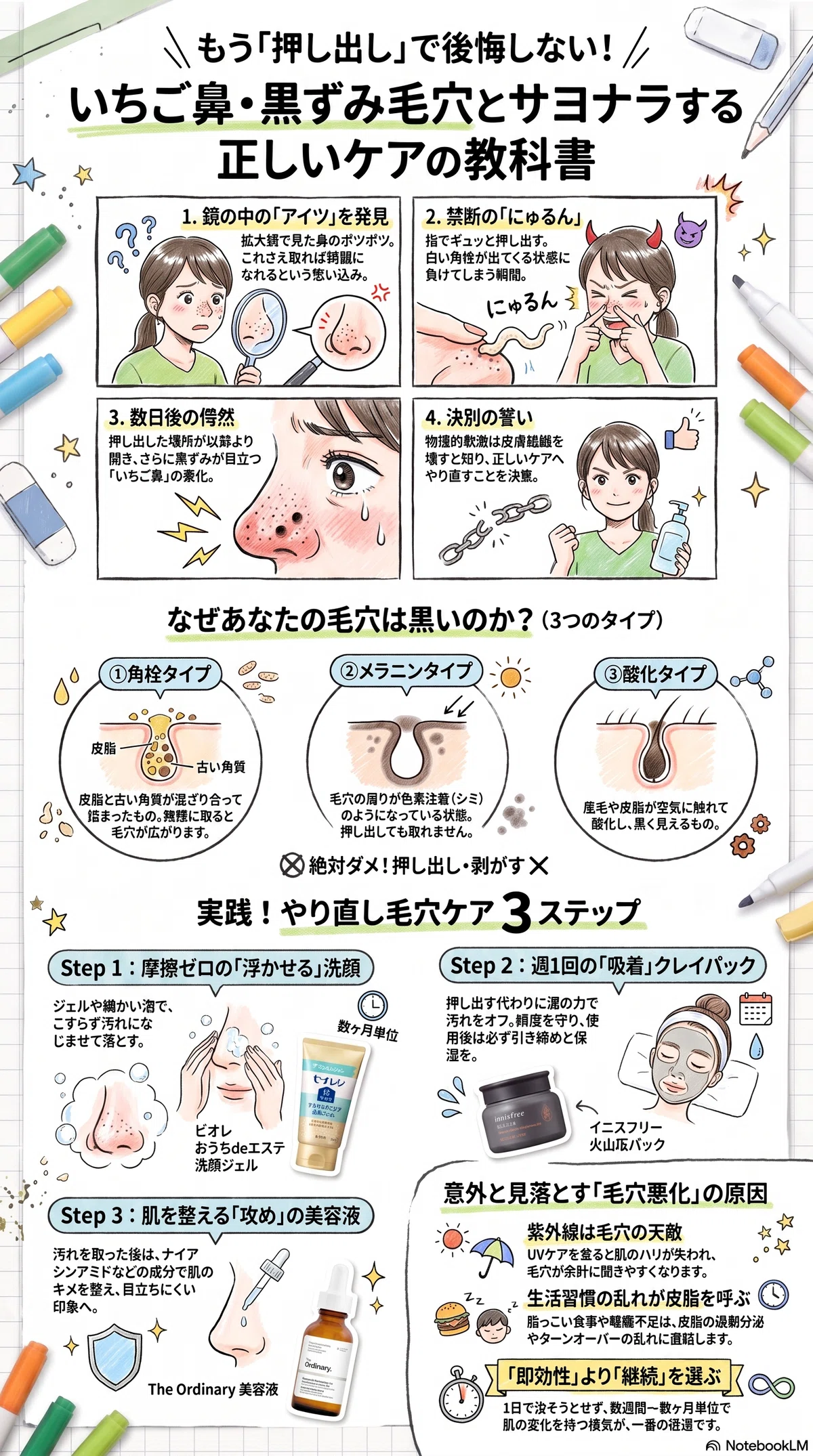 角栓の押し出しやめられないの要点をまとめたインフォグラフィック