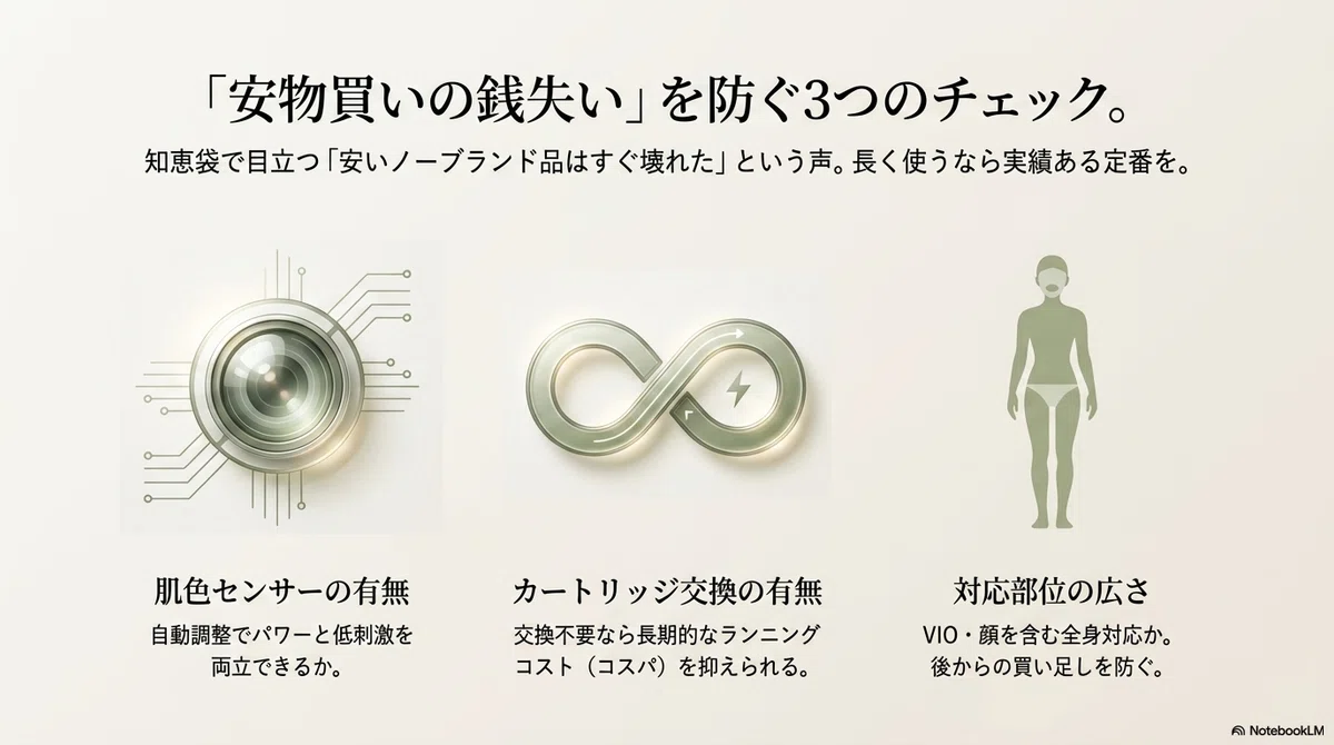 医療脱毛か家庭用光美容器か:「安物買いの銭失い」にならないために