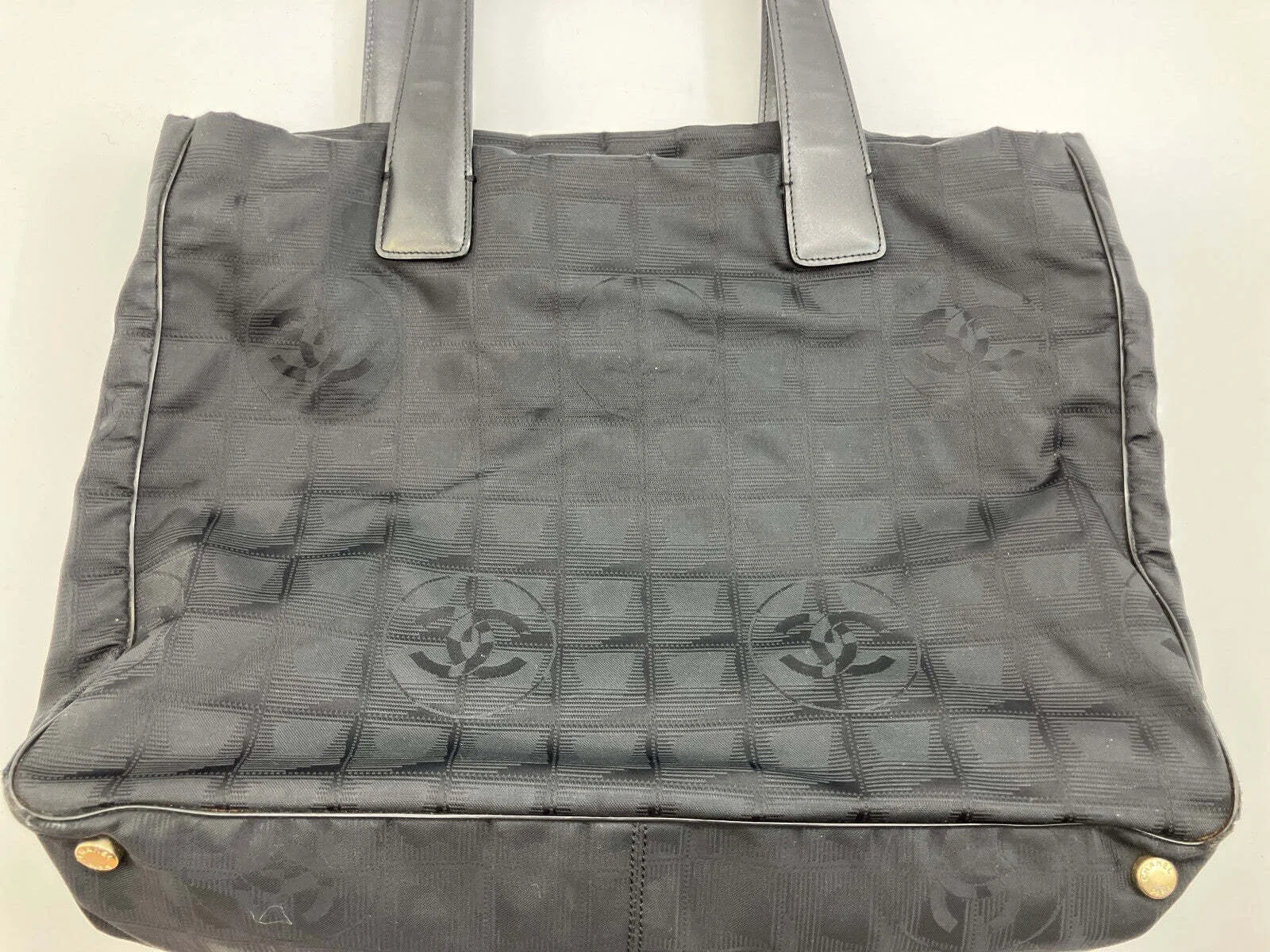 CHANEL New Travel Line Nylon Tote Bag Black Gold Hardware Serial 