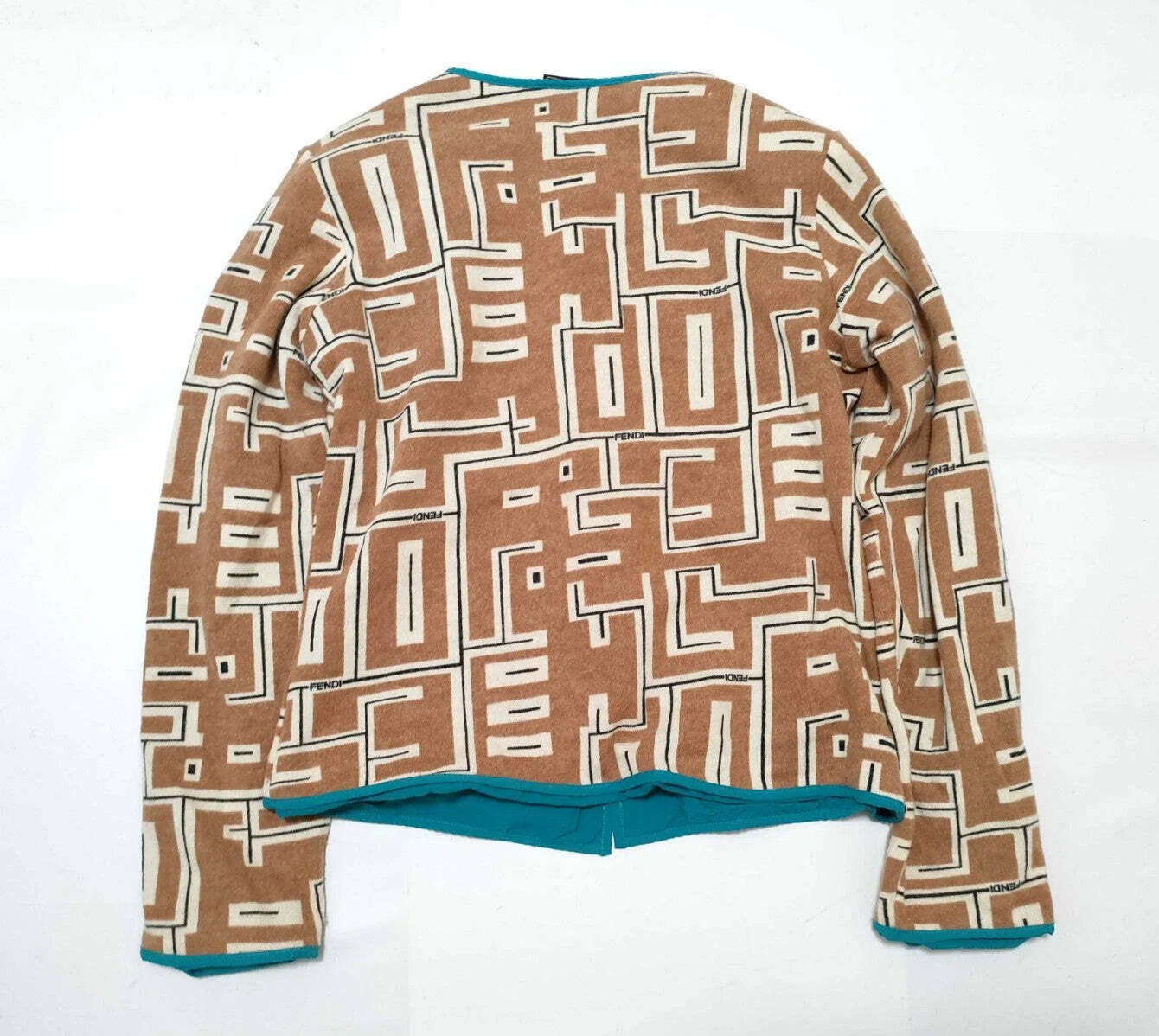 FENDI Jeans Cardigan Jacket 44 IT Geometric Logo Pattern Wool