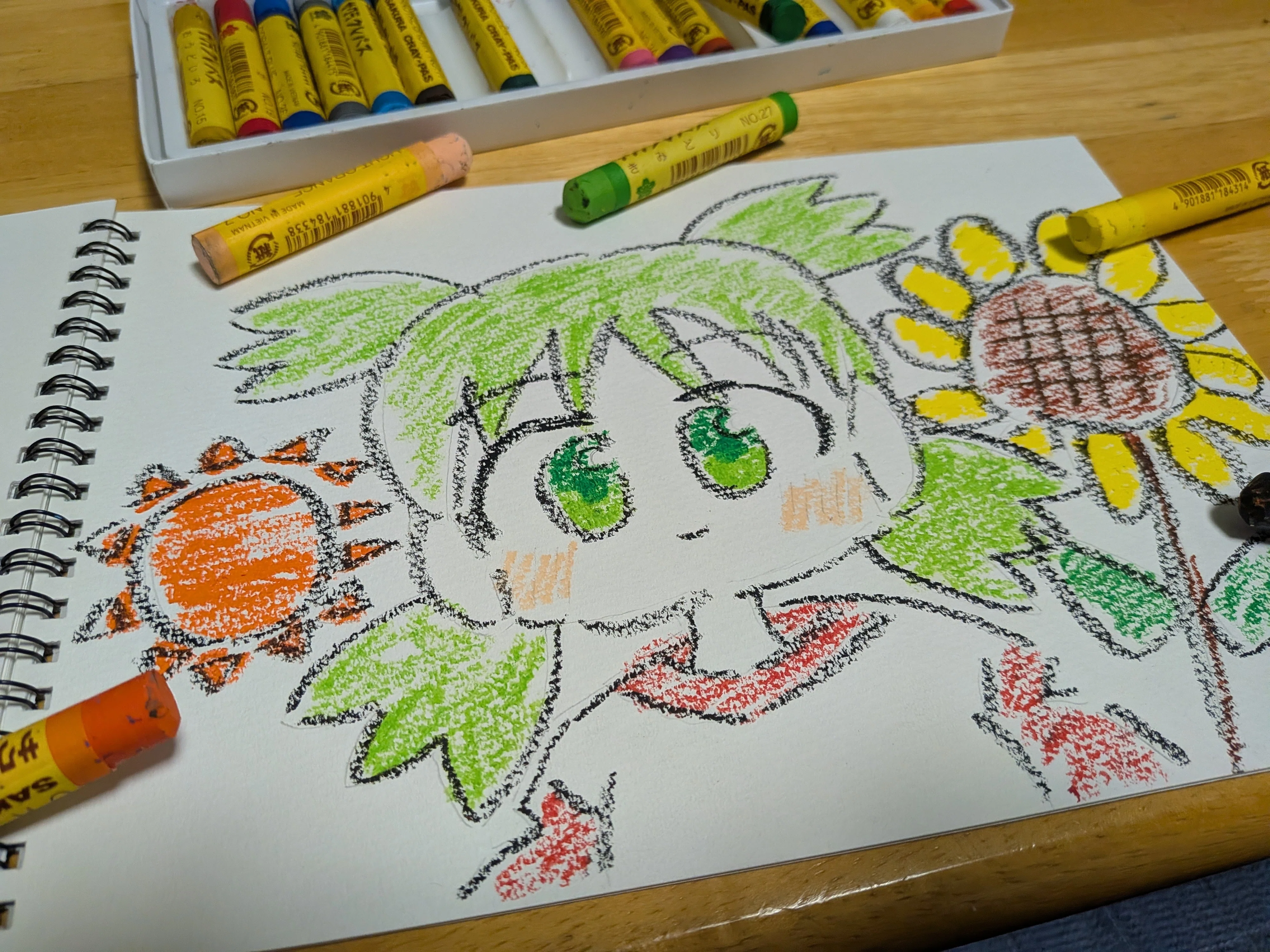 クレヨンでよつばを描く｜ebifurako