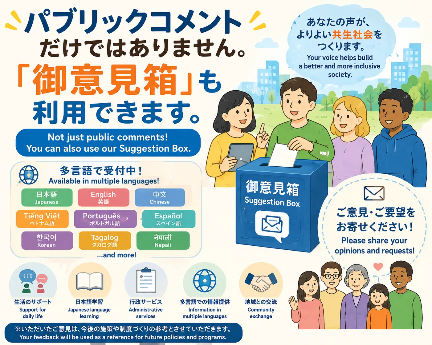 入管】パブリックコメントだけではありません。「御意見箱」も利用でき