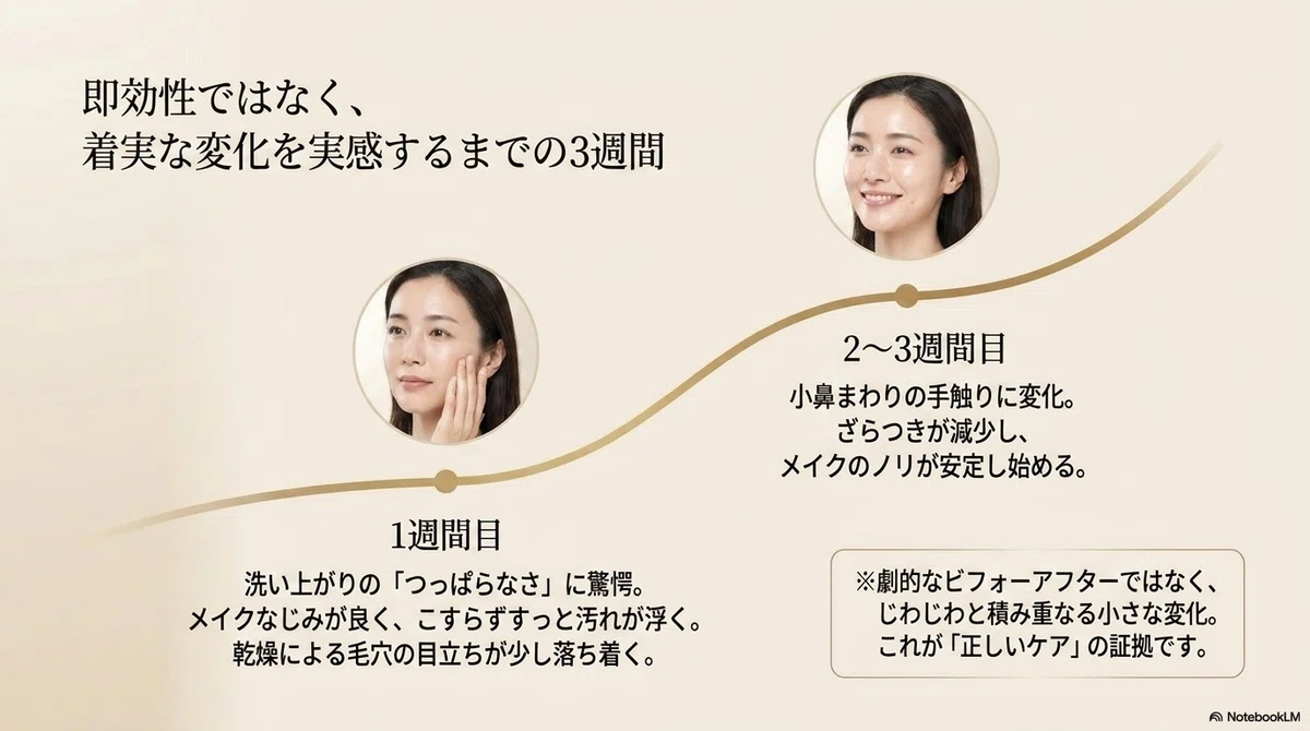 オルビス ザ：使い始めて感じた、最初の変化の図解