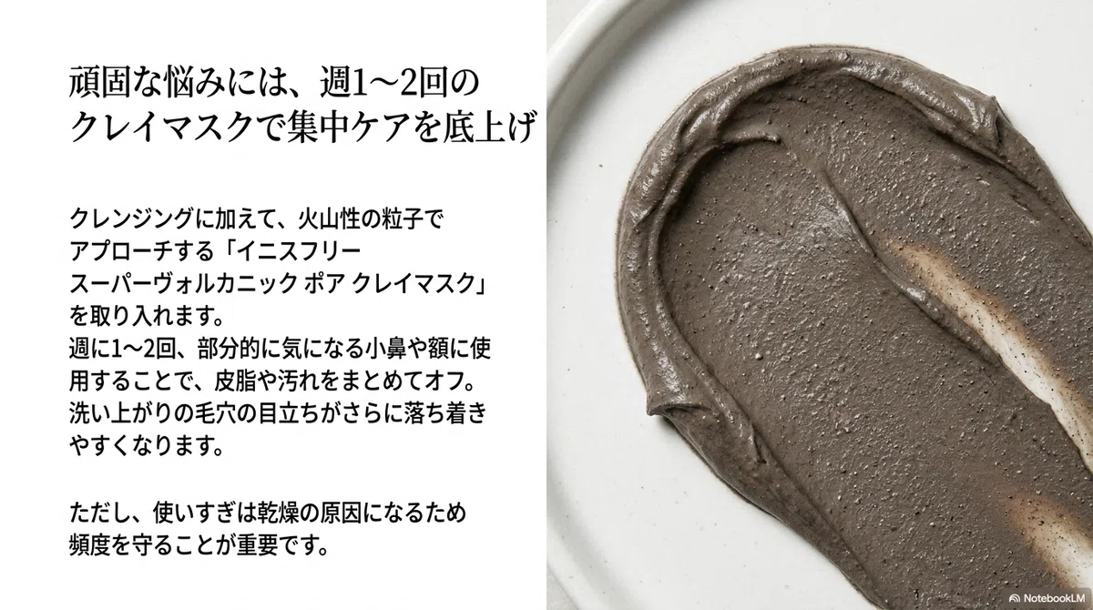 オルビス ザ：週1〜2回の集中ケアに：イニスフリー クレイマスクの図解
