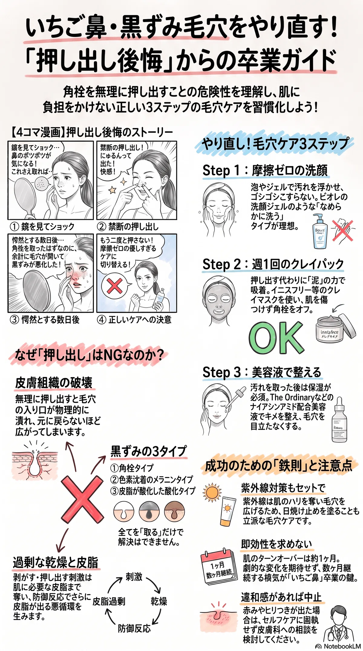 角栓の押し出しやめられないの要点をまとめたインフォグラフィック
