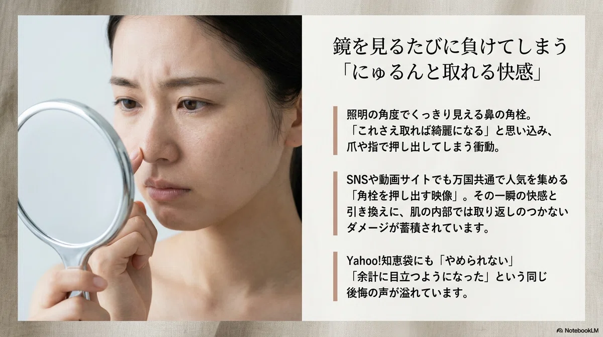角栓の押し出しやめられない:角栓を押し出して後悔した、私の失敗談の図解